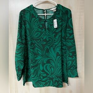 Christopher & Banks Green & Black Top - NWT